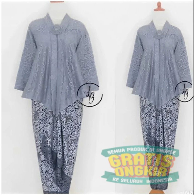 Setelan Kebaya Brokat Modern Kebaya Floy Kartini Lengan 7/8 Baju Kondangan Mix Rok Lilit Batik/ paka