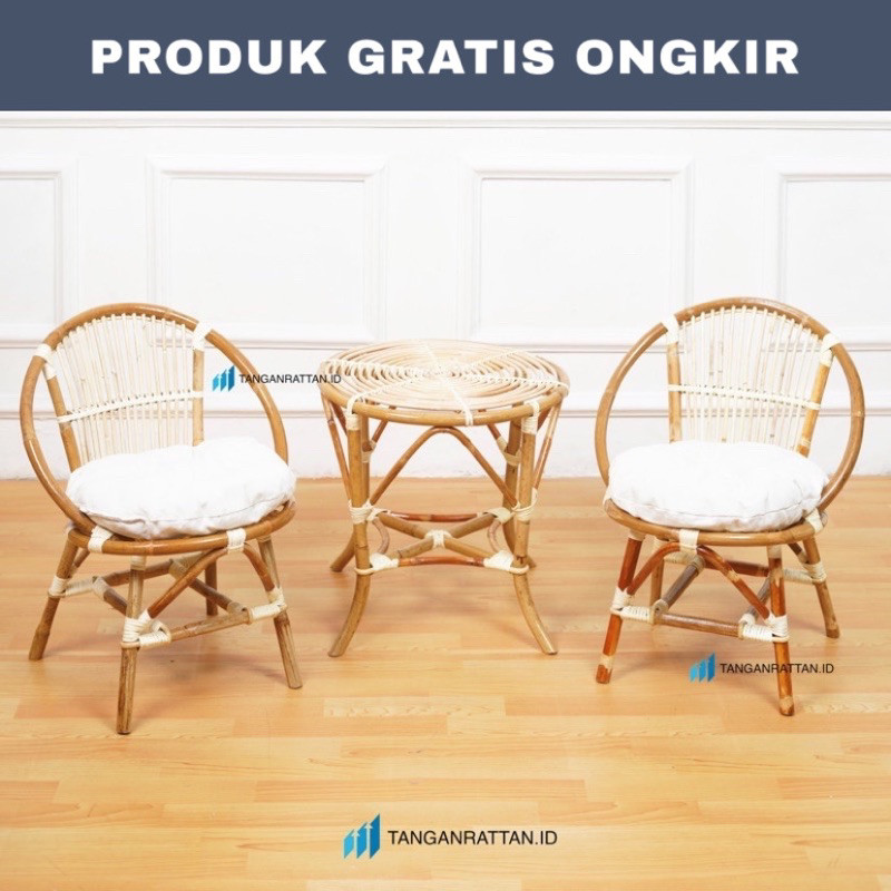KURSI TERAS MOMON ROTAN DAN MEJA 1 SET / KURSI ROTAN TERAS / KURSI TAMU ROTAN ASLI FINISHING