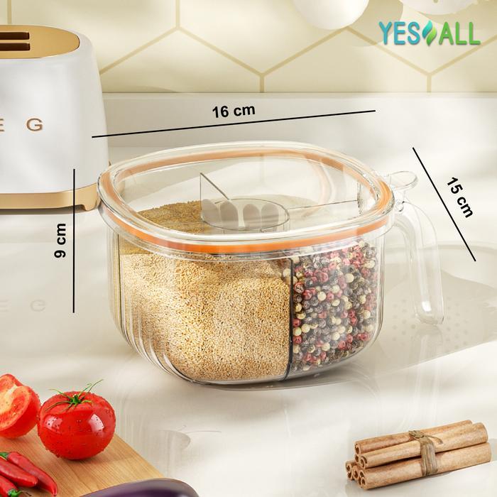 NEW YESALL Tempat Bumbu Dapur set 4 in 1 Free Sendok Aesthetic Wadah Toples Bumbu Dapur 4 Sekat Temp