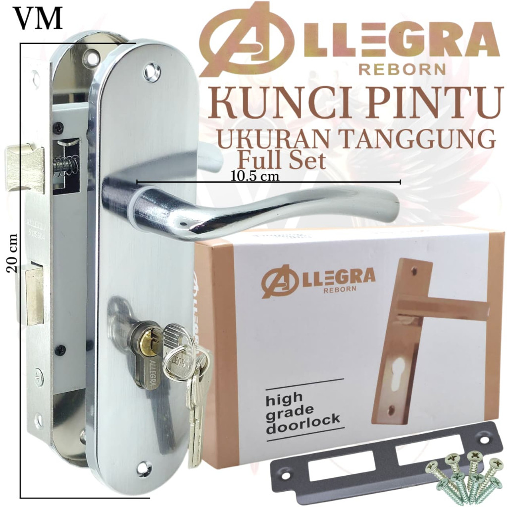 kunci pintu tanggung  20 cm ALLEGRA (VM SN/CP) handle pintu 1 set