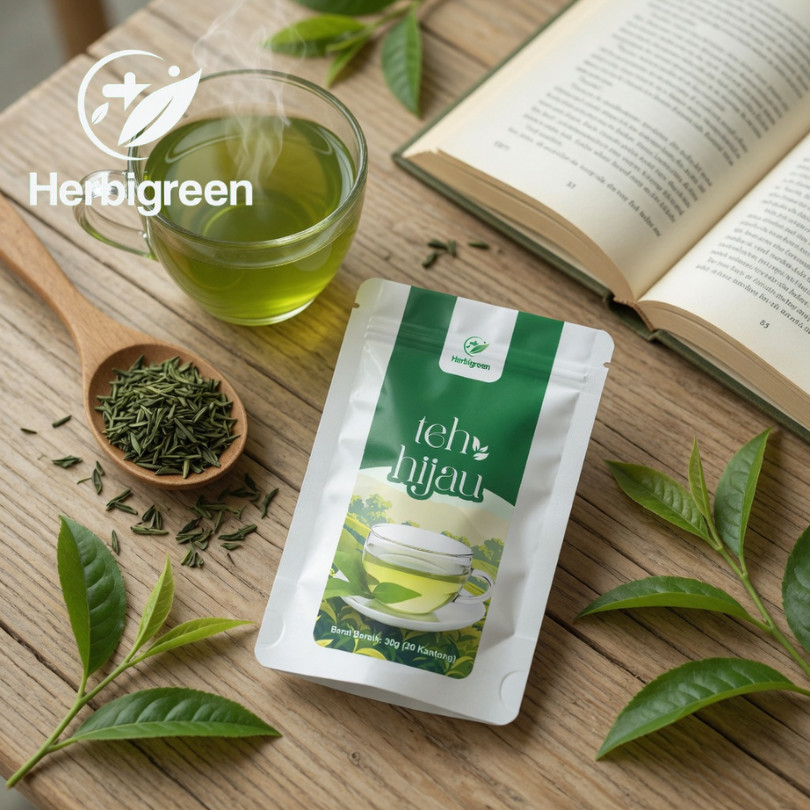 Teh Diet HERBIGREEN Slim Detox Cleanse Herbal Tea Jati Cina Teh Hijau Premium Minuman Diet Membantu 