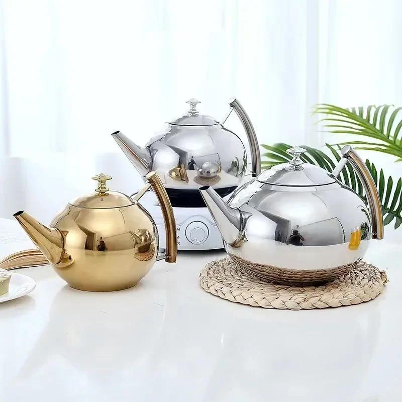 Thickened Stainless Steel 1-2L Teapot Flower Tea Kettle with Strainer Hotel Restaurant Restaurant Co