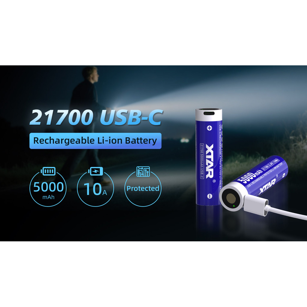 Baterai Rechargeable Li-Ion 21700 5000mAh USB Type C Fast Charging High Grade 10A Proteksi Aman Untu