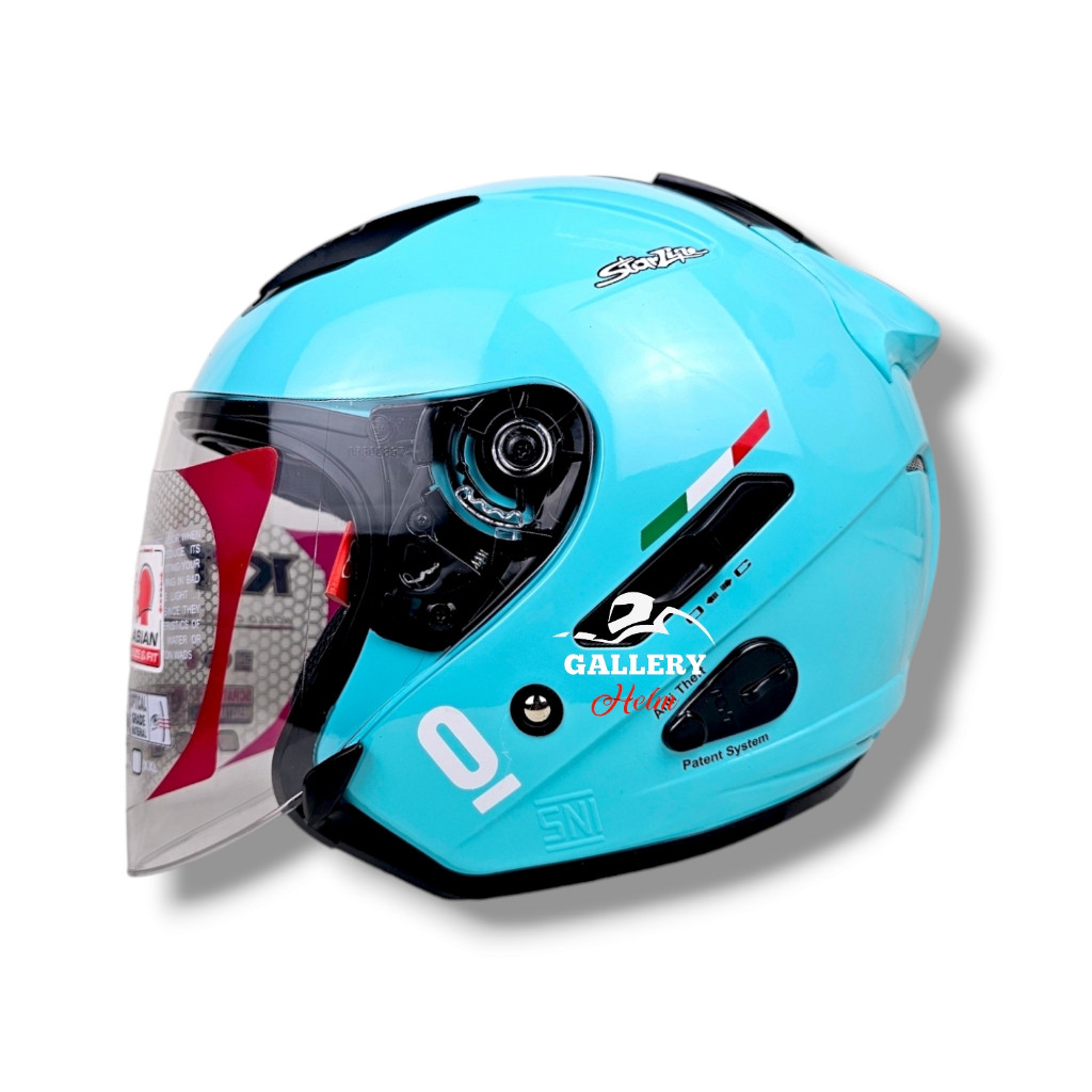 Kyt Galaxy Flat R Aqua Blue Leopard / Helm Kyt Half Face SNI