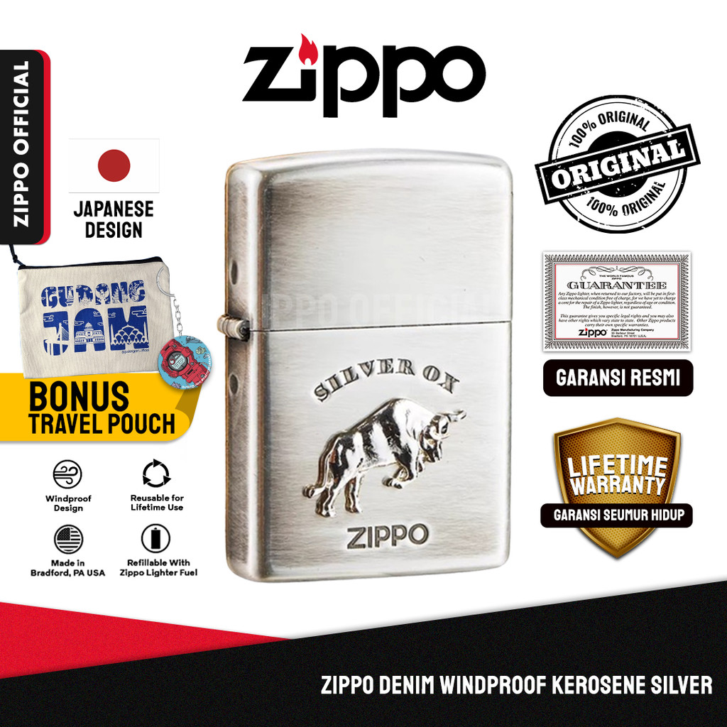 Zippo Denim Windproof Kerosene Silver ZA-2-183B | Garansi Lifetime | Original USA