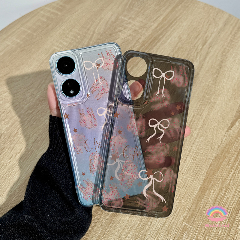Casing Oppo Bow Double Shadow Cat Transparan Soft Case Fashion Cocok untuk OPPO A16 A16S A54S A3S A1