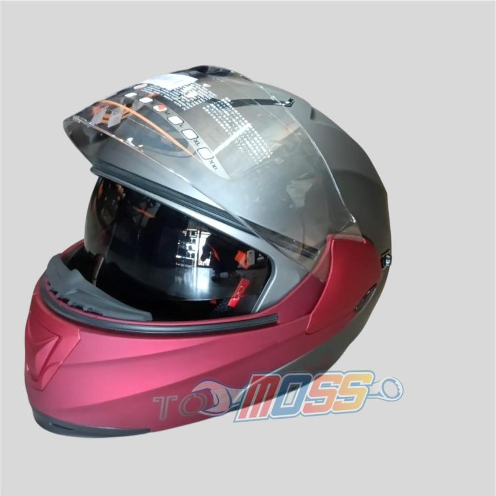 HELM MODULAR INK TOP GEAR 5.0 TWO TONE MATT TITANUIM / RED MAROON | HELM MODULAR INK | 100% ORIGINAL