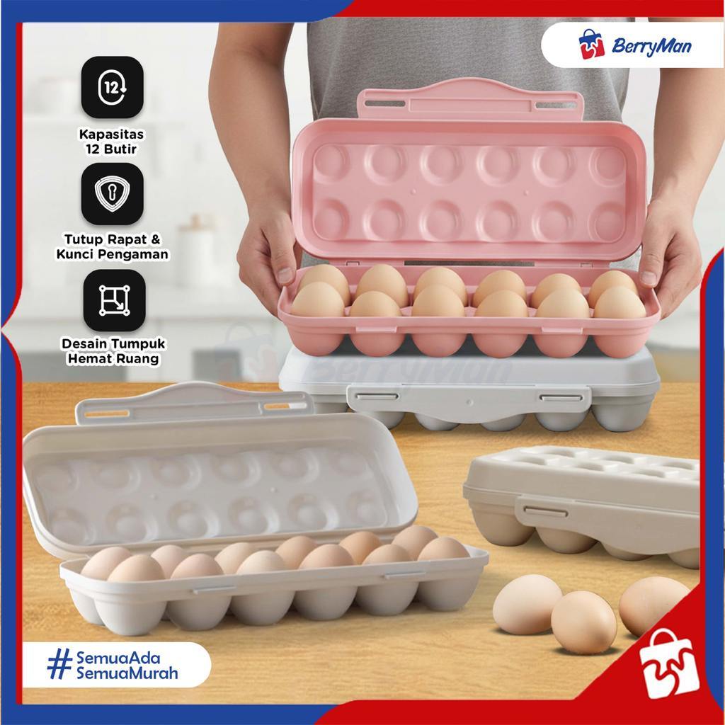 Tempat Telur Kulkas 12 Grid Wadah Penyimpanan Telur Plastik Tebal Egg Tray Minimalis Modern
