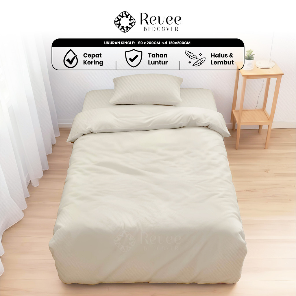 Revee Bedcover - Sprei & Bedcover Set Oatmeal Ukuran Lengkap 90x200/100x200/120x200