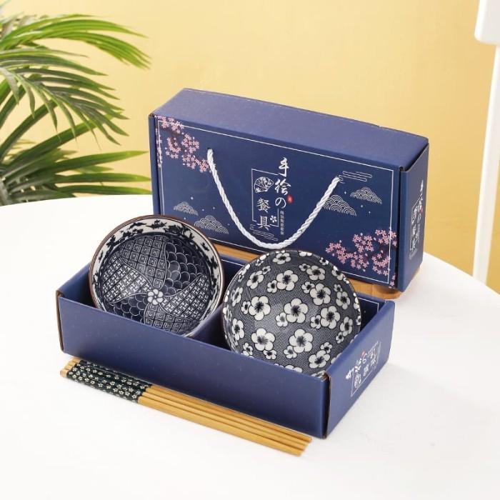 owala shop Souvenir Mangkok Set Mangkok Keramik Handpainted Japanese hampers gift - Flower, 2