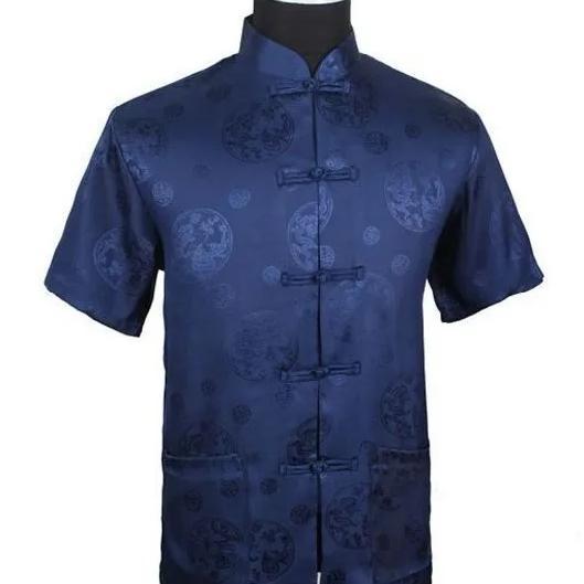 Promo SALE MURAH Cheongsam Atasan Pria Lengan Pendek Coin Random - Biru, SOri