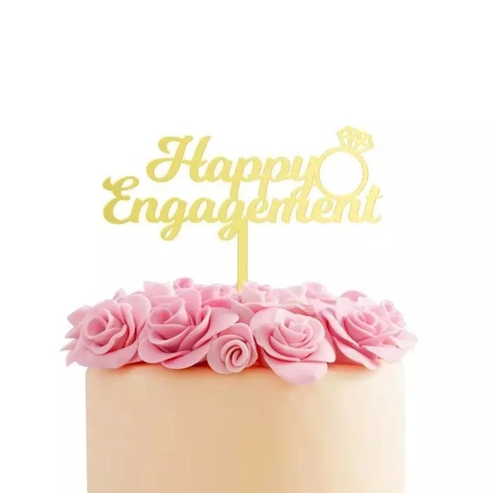 Topper Gold Cake ENGAGEMENT AKRILIK Gold | Hiasan Cake Tancapan Engagement Lamaran Gold Acrylic