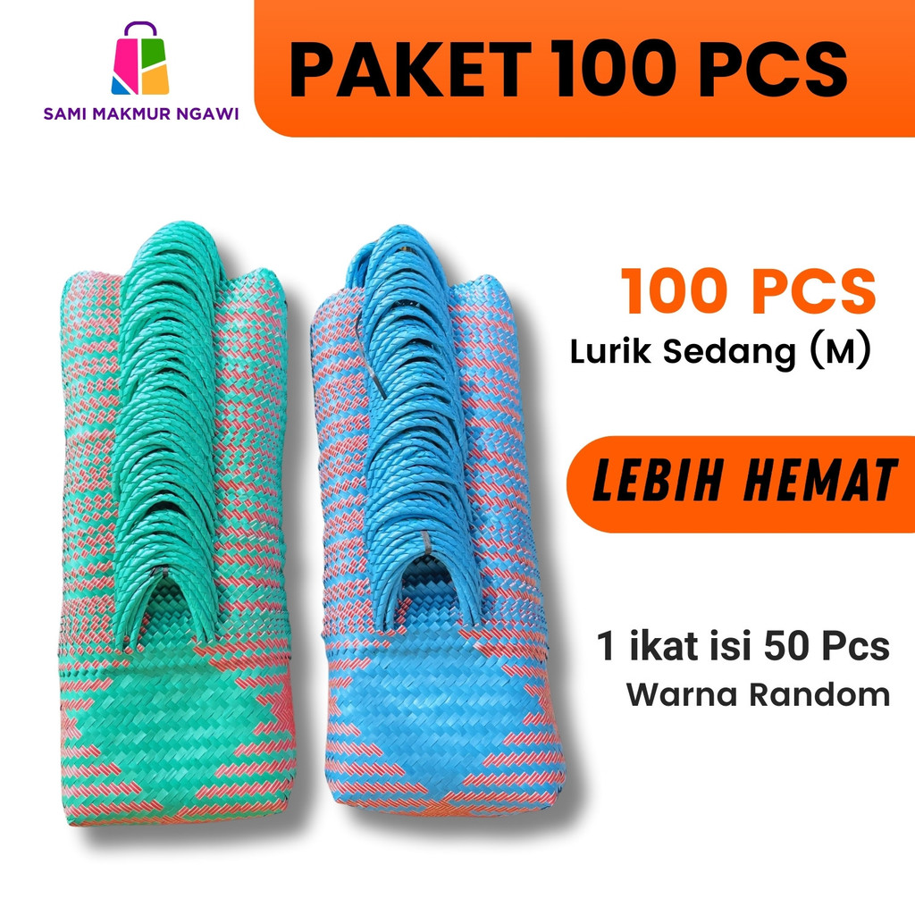 PAKET GROSIR 100 PCS  Tas Anyaman Plastik LURIK SEDANG (M) Berkat Tahlilan Muat Kotak Nasi Snack
