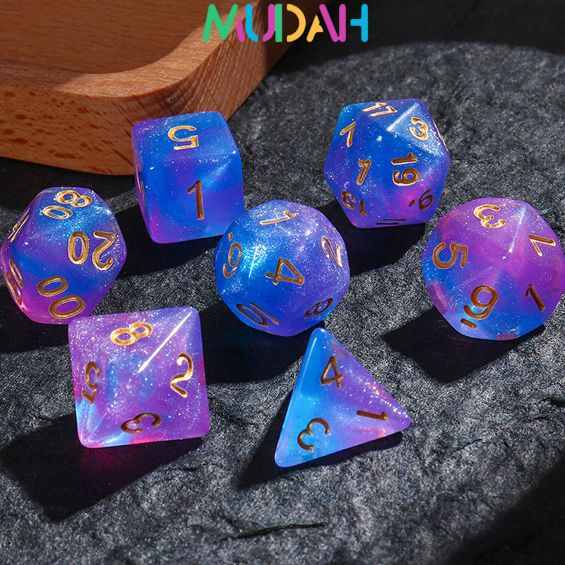 7pcs/Set Dadu Transparan Multi Sisi Dadu Polyhedral Bentuk Untuk RPG DND Game