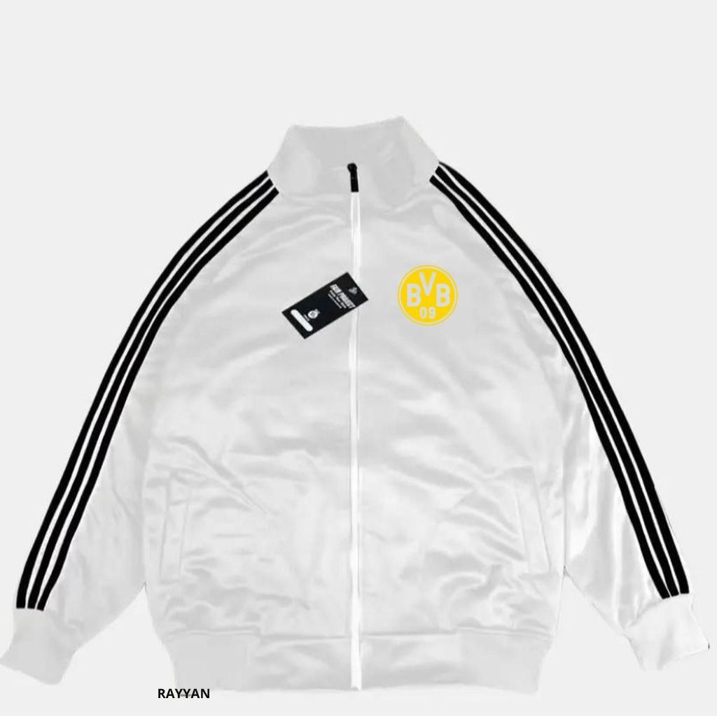 Borusia Dortmund Jacket Tracktop Unisex Footbal Club Top Eropa / Dunia Warna White Motif List Tangan