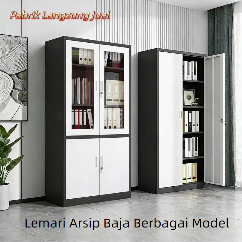 Lemari Arsip Baja Pintu Kaca Transparan Tahan Karat Rak Disesuaikan Custom Ukuran