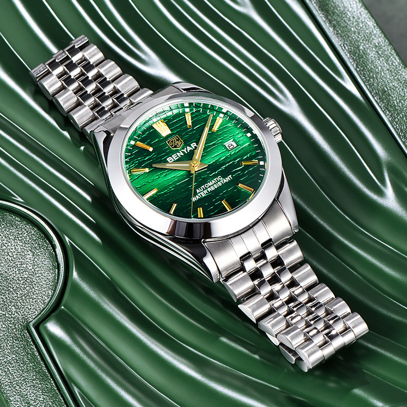 BENYAR 5209 Automatic Mechanical Watch Mens Luminous Calendar Waterproof Steel Strap Luxury Business