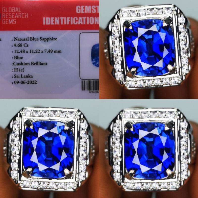 Batu Cincin Permata Royal Blue Sapphir Srilanka Cushion Brilliant Good Luster + Memo GRG Lab ORIGINA