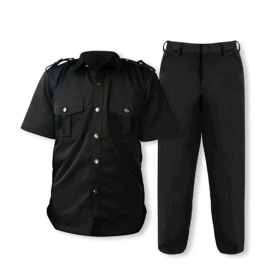 Setelan Seragam Safari Lengan Pendek Kancing Motif Baju Security Satpam Pakaian Kantor Kerja Hitak C