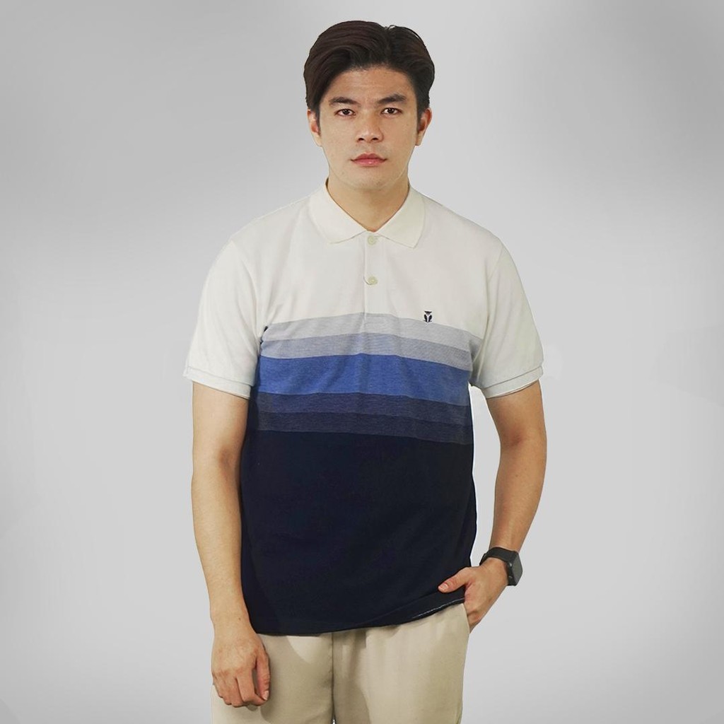 SYAZIAS MATSUDA Uji Warna OffWhite Baju Kaos Polo Shirt Dewasa Stripe Pria Kerah Katun