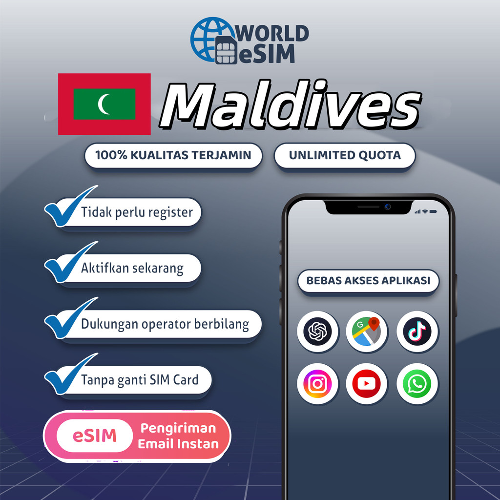 Worldesim Maldives esim Roaming 5G Data | 3-20GB 3-30Hari | Instant Email Delivery | High Speed Trav