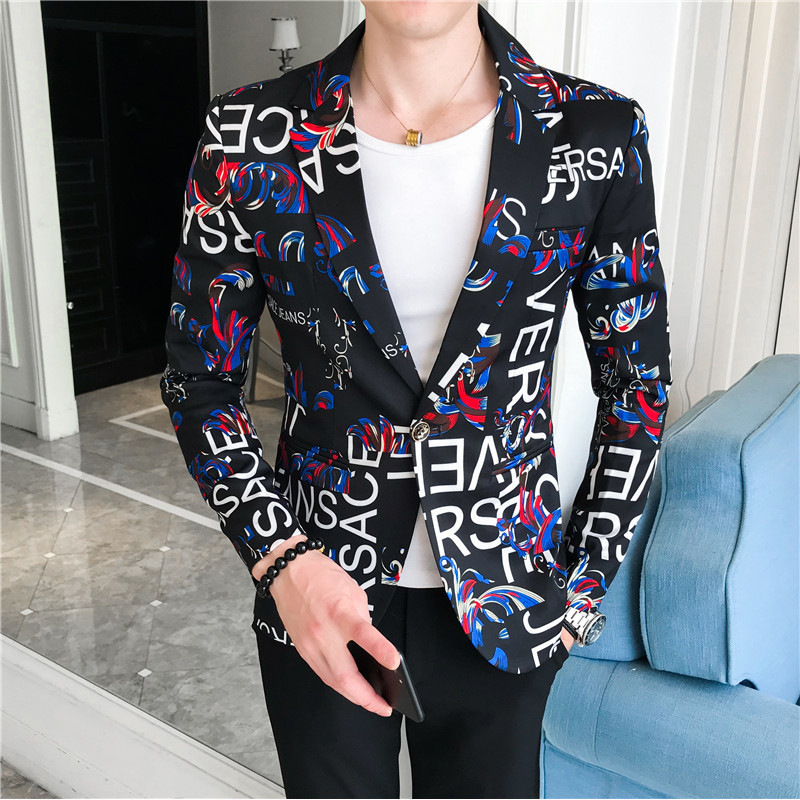 Blazer pria berkualitas tinggi dengan motif huruf Setelan bermotif bunga