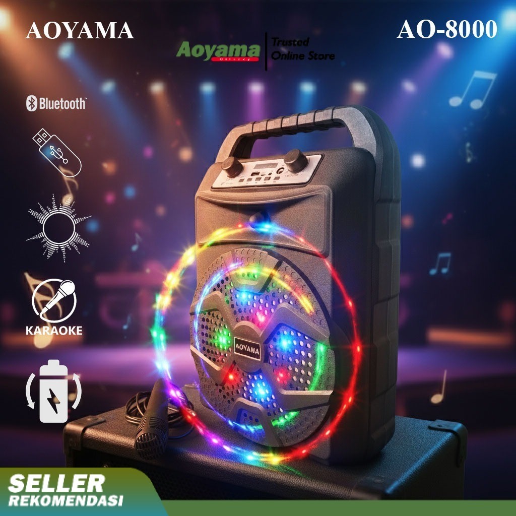 Speaker Aktif Bluetooth AOYAMA 8 Inchi AO-2000 Plus Microphone - Speaker Karaoke Portable
