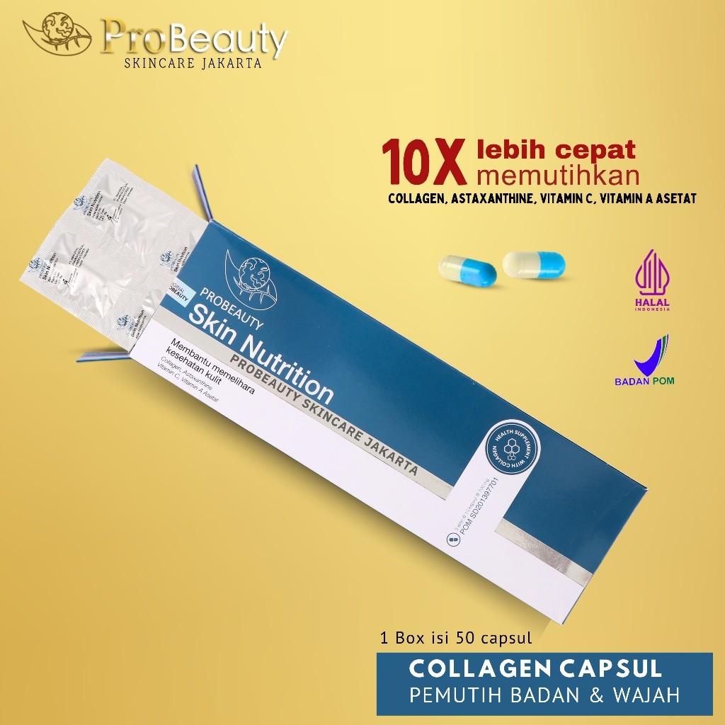 (De Luna) Probeauty Skin Nutrition Collagen Kapsul Pemutih Badan Dan Wajah Suplemen Astaxanthin Untu