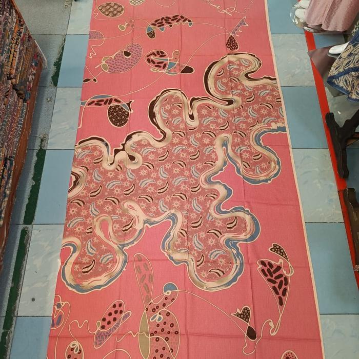 kain batik dobby motif abstrak warna pink merah hijau kuning