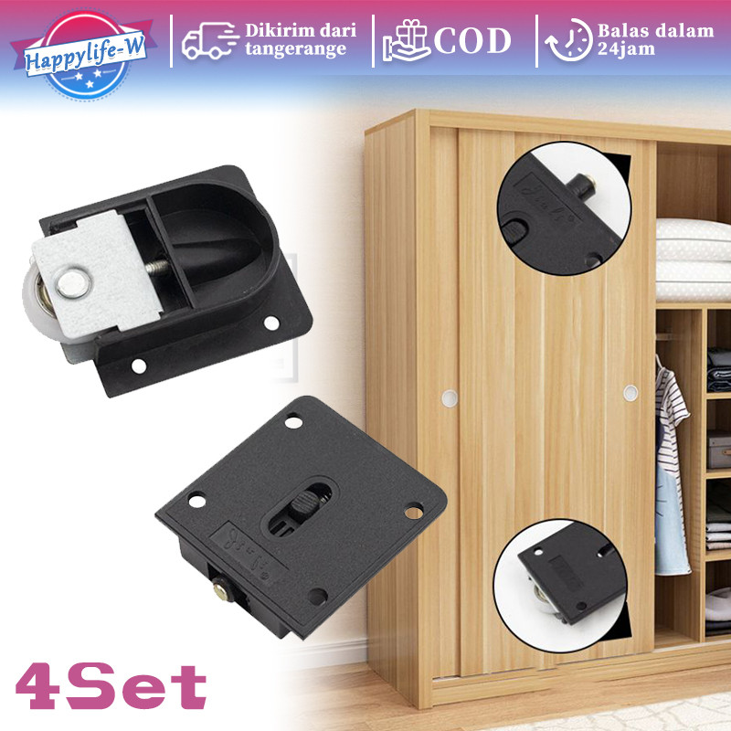 4set Roda Sliding Pintu Lemari Roda Geser Adjustable Sparepart Sliding Door Roller Roda Lemari Geser