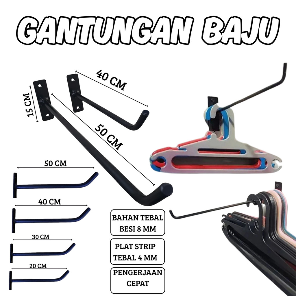 gantungan baju dinding besi serbaguna kaitan besi