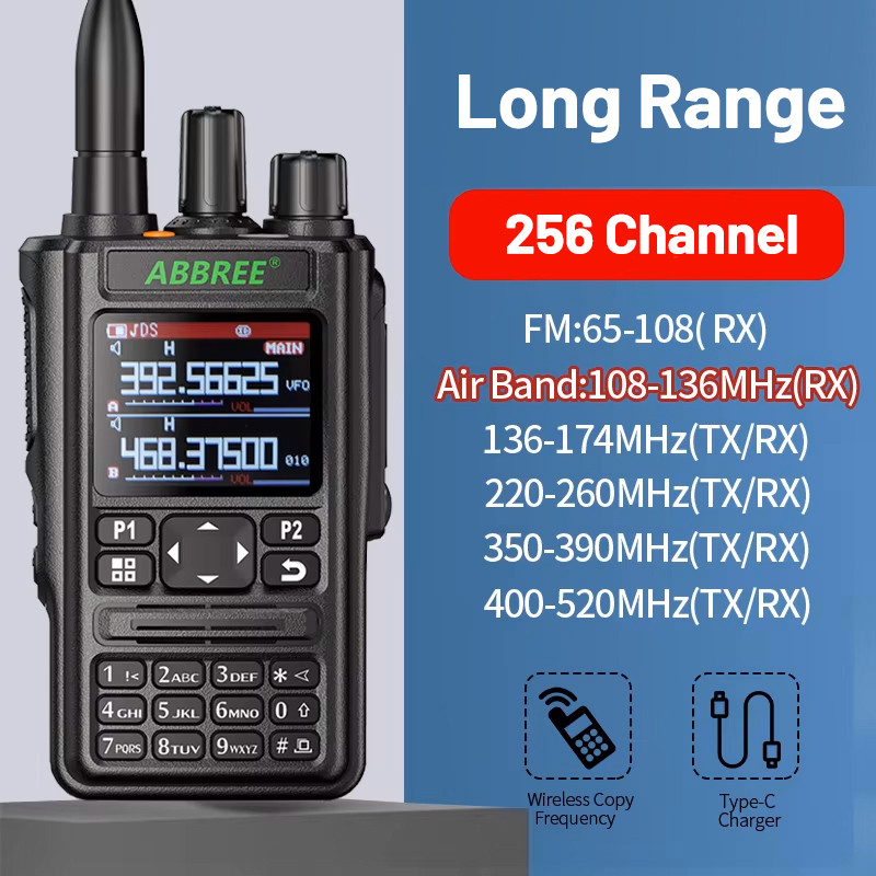 ABBREE AR-869 Walkie Talkie  Air Band 136-520Mhz Full Band Wireless Copy Frequency Two Way Rao 446mh