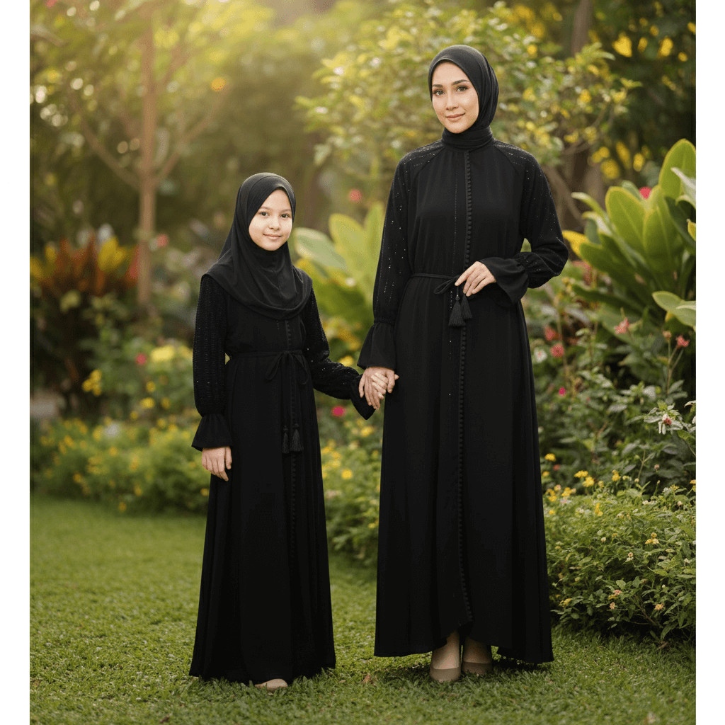 Abaya Couple Ibu Anak Premium Mewah Mom Muslim 2026 Kids Lebaran Hitam Terbaru Gamis Putih Remaja