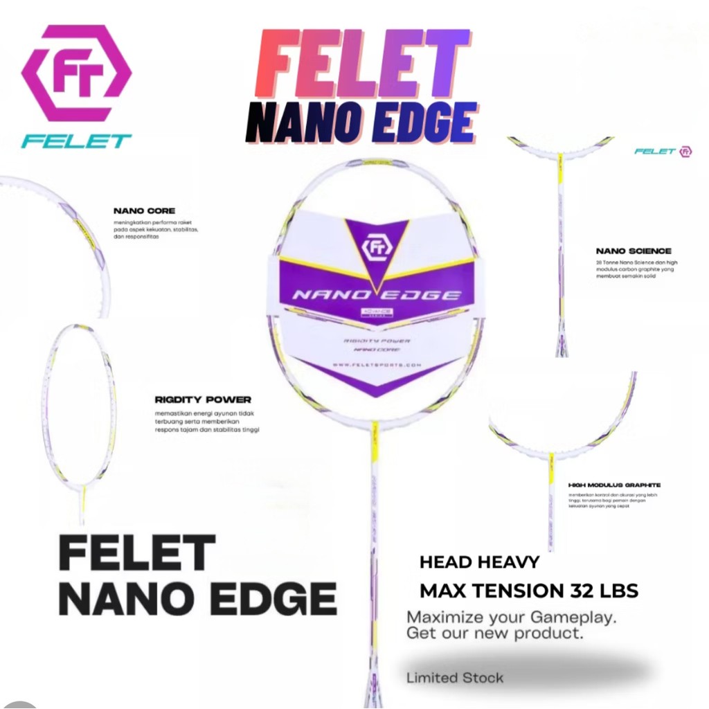 Raket Badminton Felet NANO EDGE Raket Bulu Tangkis ORI FELET