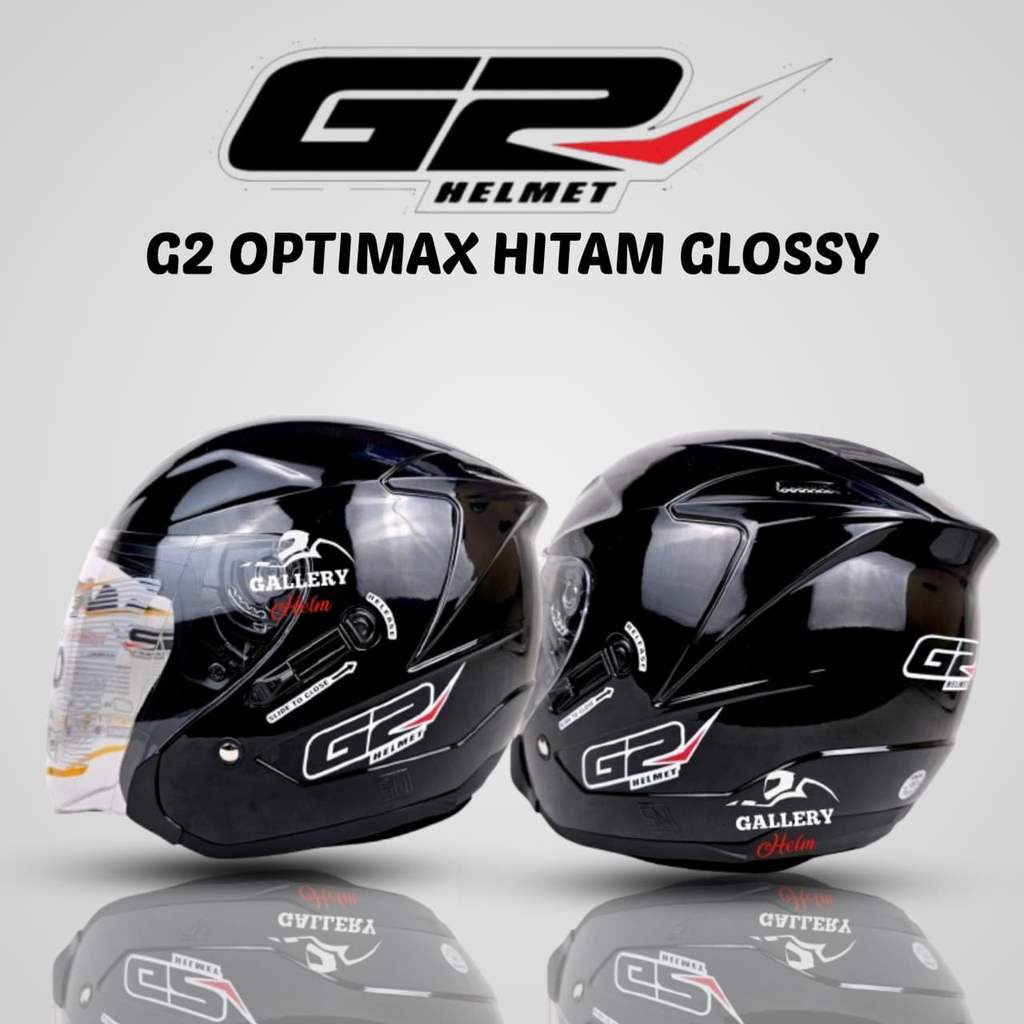 HELM HALF FACE G2 OPTIMAX SOLID HITAM GLOSSY | HELM DOUBLE VISOR | SNI