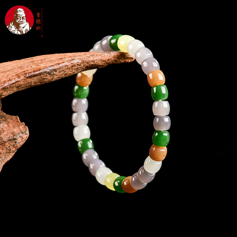 [Dengan sertiflkat  identiflkasi]Bahan tua alami Hetian giok warna-warni drum bead gelang, gelang wa