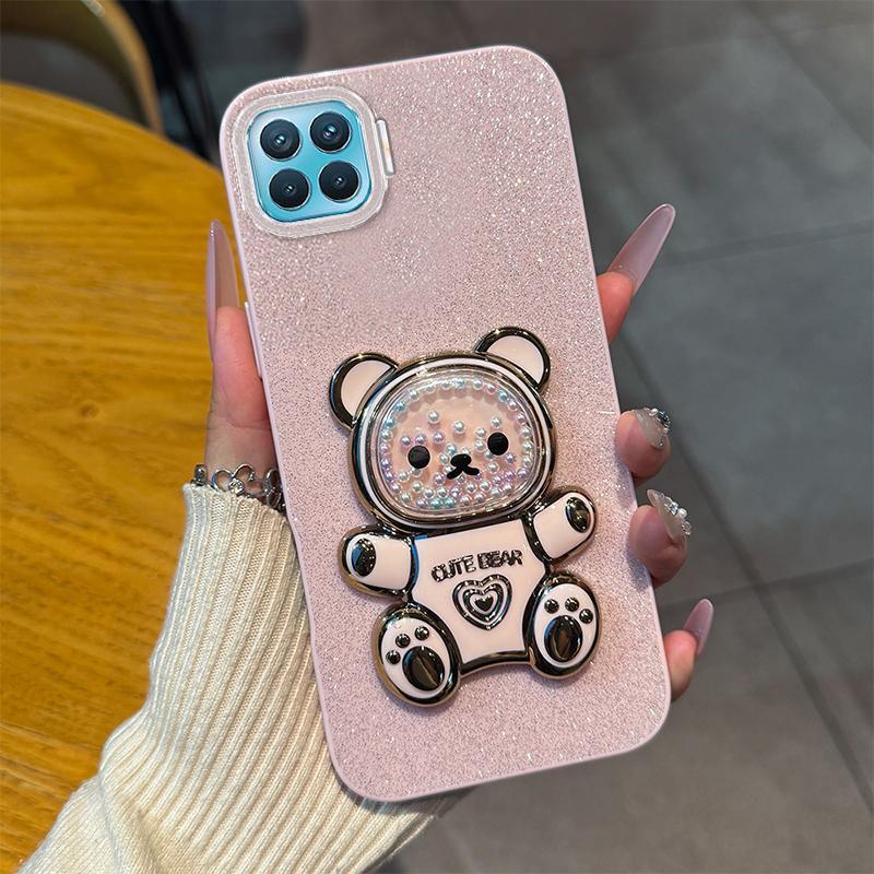 Soft Silikon Case Hp Untuk OPPO Reno4 F Casing Softcase Untuk OPPO Reno 4F Glitter Dengan Bear Brack