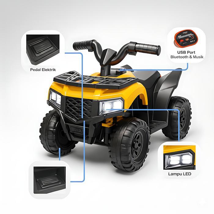 Motor Listrik ATV Anak Aki Ride On Mainan Kendaraan Outdoor dengan Lampu LED & Musik