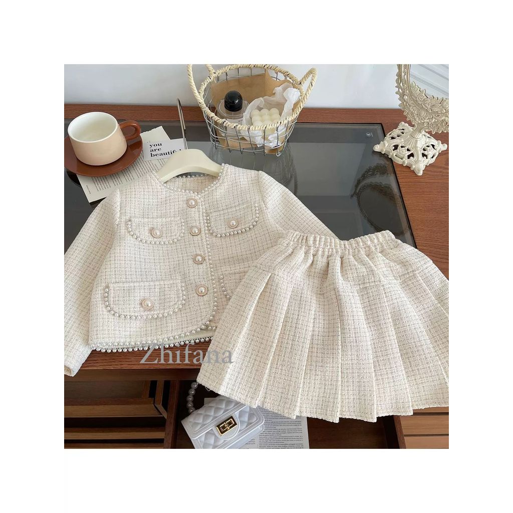 [zs2007] Size 3-6TH Setelan Rok Tweed Putih Mewah Setelan Rok Lebaran Setelan Rok Santai Anak Peremp