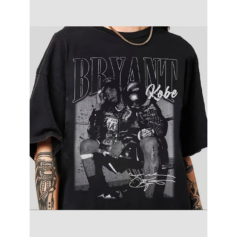 Kaos Pria Hitam Polos Gaya Band Punk dengan Tema Legenda Basket Kobe Bryant