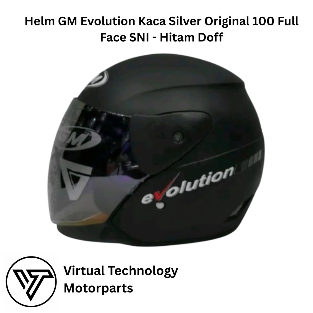 Helm GM Evolution Kaca Silver Original 100 Full Face SNI - Hitam Doff