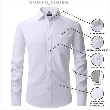 Kemeja Putih Pria lengan panjang / slim fit pria / kemeja kerja Putih Polos / Kemeja Formal