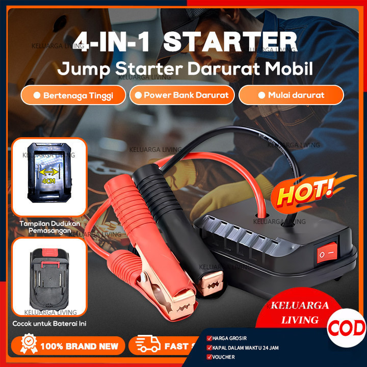 Alat Starter Mobil Portabel 2-USB, Alat Starter Aki Mobil, Kotak Starter Aki Lithium Portabel, Paket