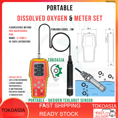 Portable Dissolved Oxygen Meter Sensor Set Kadar Oksigen Terlarut DO saturasi persen Kualitas air pe