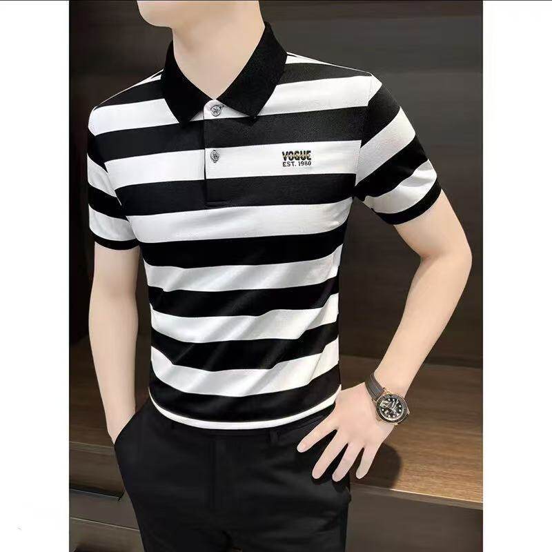 Baru kerah bergaris-garis kemeja slim casual pria top