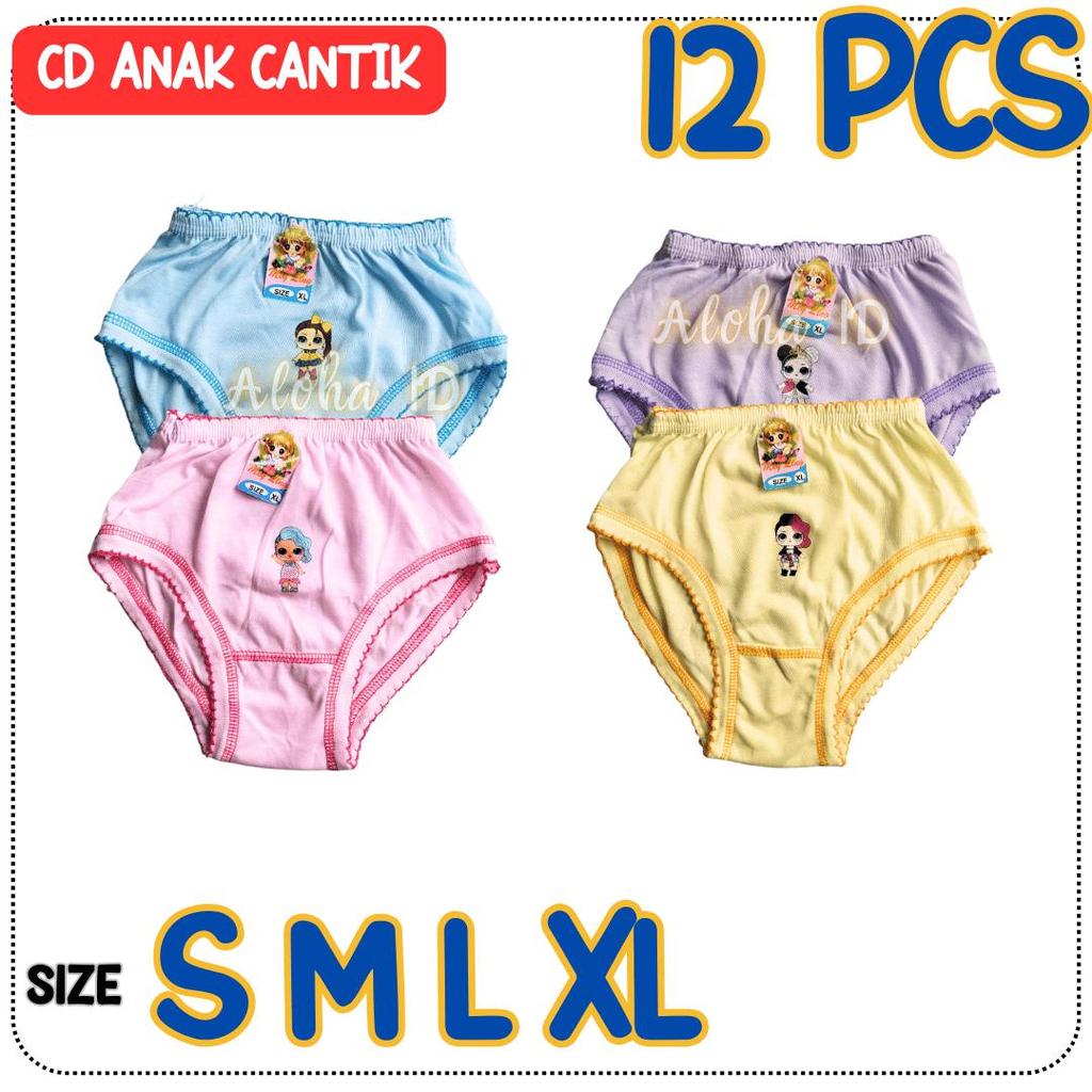 12 PCS CD ANAK CEWEK CELANA DALAM ANAK PERMPUAN CD ANAK POLOS LUCU MANIS