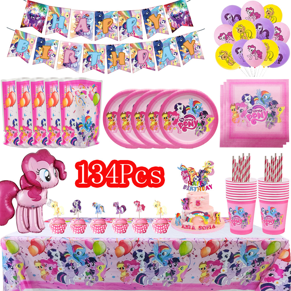 Cartoon Little Pony Birthday Party Decoration Paper Cup Plate Napkin Tablecloth Tableware Set For Ki