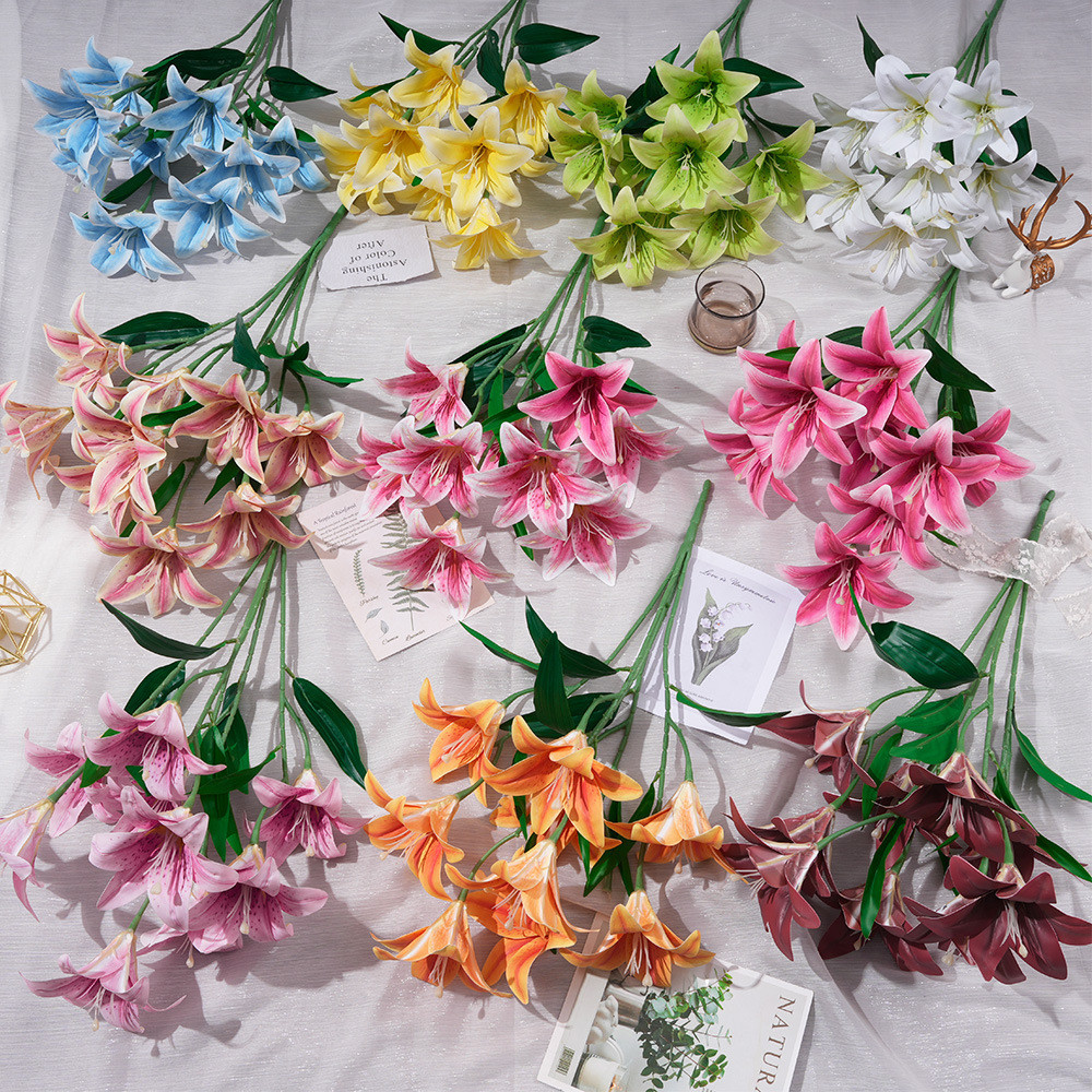 Bunga Lily Plastic Cabang 9 Bunga lili Palsu Artificial Dekorasi Pelaminan Premium