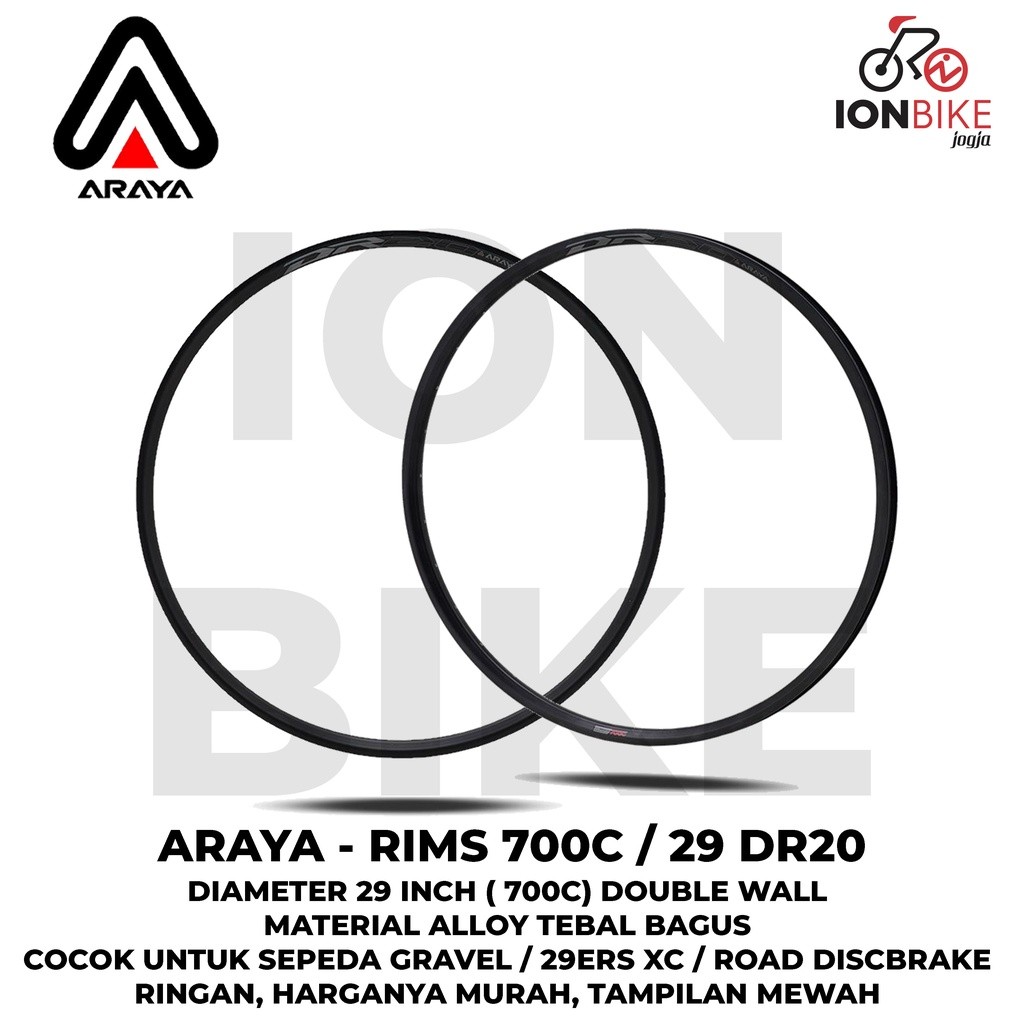 Velg Rim Rims ARAYA 27.5 DR20 32 Hole 32H H Alloy Ringan 650B Sepeda MTB Gravel Cyclocross Murah DM6