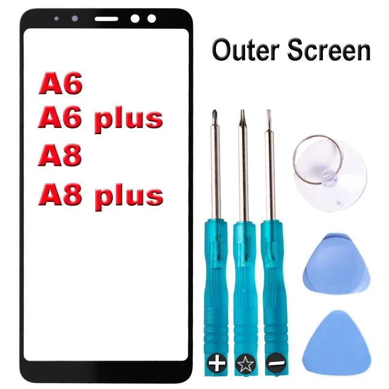 New Front Glass Panel Repair Part For Samsung Galaxy A6 A8 Plus Outer Tou Screen Glass Lens